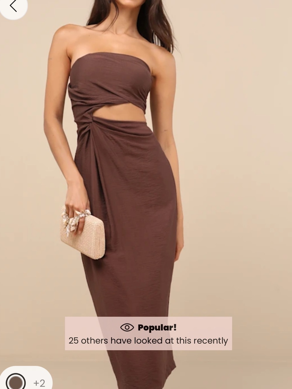 Lulu's Chocolate Brown Strapless Twist Cutout Midi Dress